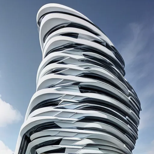 Prompt: A futuristic architectural masterpiece by Zaha hadid, detailed