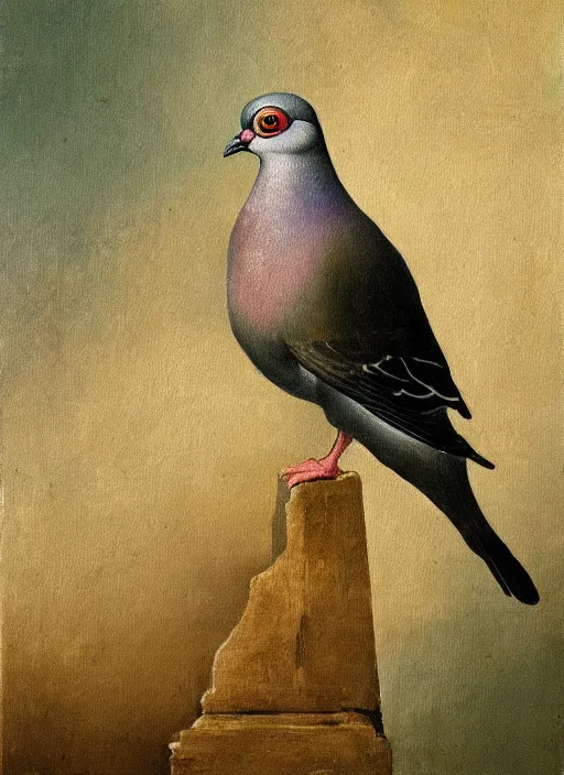 Prompt: A masterpiece painting of a pigeon, plain background, neo-rococo expressionist style