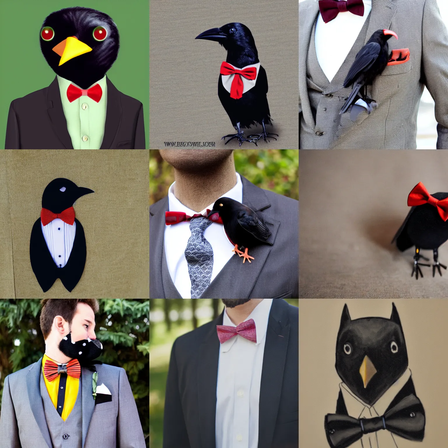 Prompt: Crow in a suit and bowtie