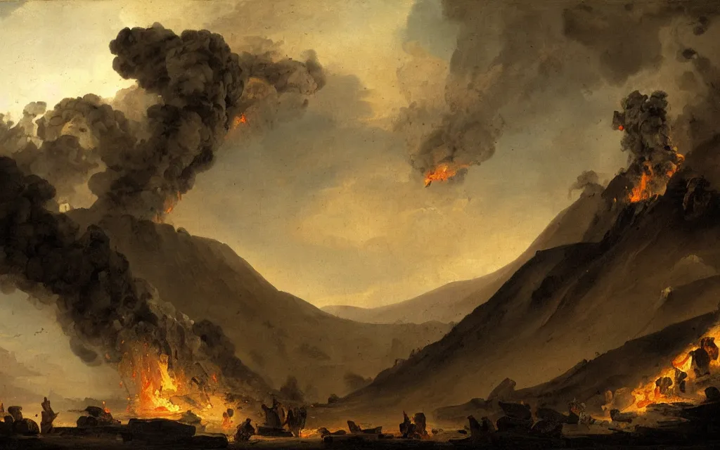 Image similar to volcano eruption, artwork by hubert robert