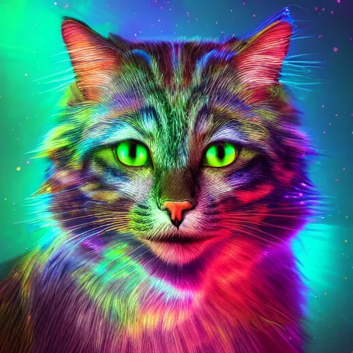 Image similar to Photorealistic magic crystalline cat. Hyperdetailed photorealism, 108 megapixels, amazing depth, glowing rich colors, powerful imagery, psychedelic Overtones, 3D finalrender, 3d shading, cinematic lighting, artstation concept art