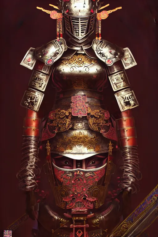 Image similar to beautiful and divine and luxury and evil and dieselpunklpunk three kingdom chinese female armor knight portrait, fighting in the chinese palace, ssci-fi, fantasy, neon light, fantasy, intricate complexity, human structure, human anatomy, hyperrealism 8k, art and illustration by tian zi and craig mullins and WLOP and alphonse mucha,