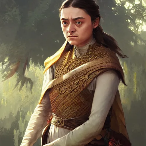 Prompt: portrait of Arya Stark in ancient Java, D&D, MtG art,fantasy, intricate, elegant, highly detailed, digital painting, artstation, concept art, smooth, sharp focus, illustration, art by artgerm and greg rutkowski and alphonse mucha