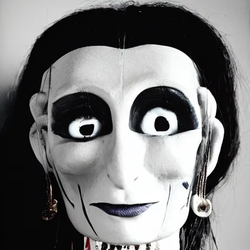 Image similar to Diamanda Galas ventriloquist dummy, 35mm film