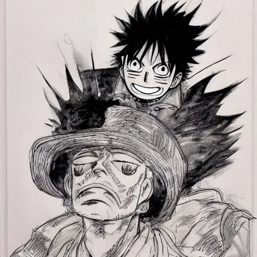 Image similar to [ luffy mustache ] ( by kim jung gi ) ( by kentaro miura )