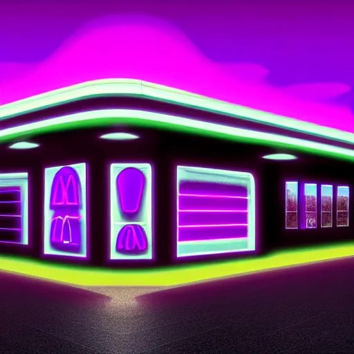 Prompt: closeup portrait of an ethereal mcdonalds made of purple light, divine, cyberspace, mysterious, dark high-contrast concept art