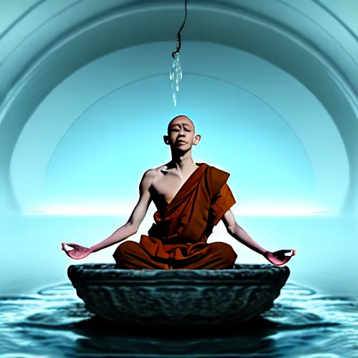 Image similar to a monk levitating water by meditating, digital art, fantasy art, matte painting