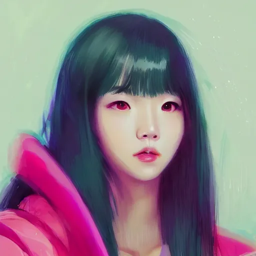 Prompt: “ a portrait of korean lisa from blackpink, rainy background, pink bright art masterpiece artstation. 8 k, sharp high quality artwork in style of jose daniel cabrera pena and greg rutkowski, concept art by tooth wu, hearthstone card game artwork. ”