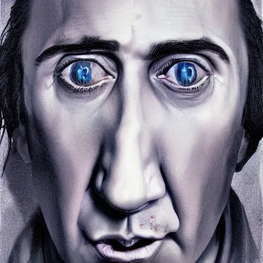 Image similar to Drinking from bottle liquid with face Nicolas Cage, Surrealism, Surreal drawing, Digital art, from artstation, art by Salvador Dali