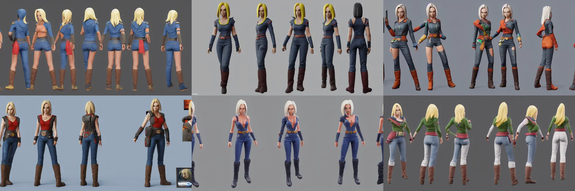 Prompt: character sheet of Android 18 as a champion in the game wild rift. 3d render, unreal engine 5, 8k resolution, sfw