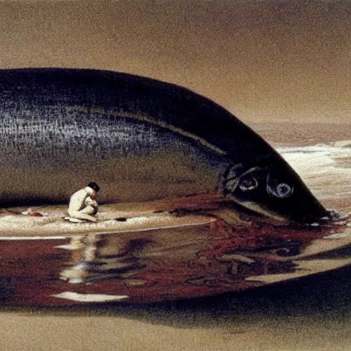 Prompt: sardine, extremely detailed masterpiece, illustration, roger deakin ’ s cinematography, by michael sowa,