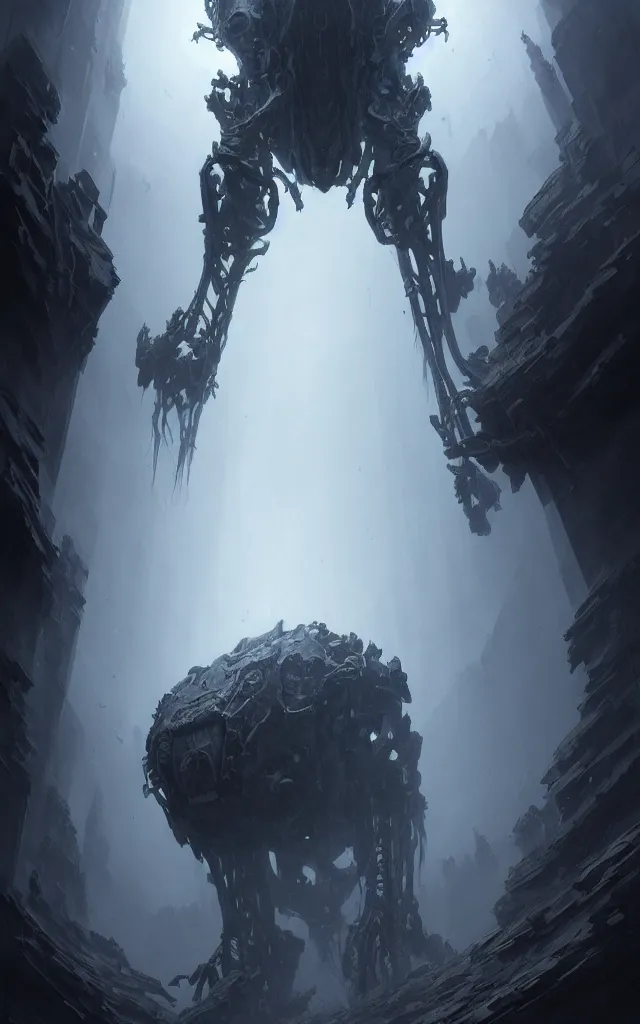 Image similar to professional concept art of a symmetrical fractal ominous floating robotic terrifying giant thing in a dark room by artgerm and greg rutkowski ( thin white border ). an intricate, elegant, highly detailed digital painting, concept art, smooth, sharp focus, illustration, in the style of cam sykes, wayne barlowe, igor kieryluk.