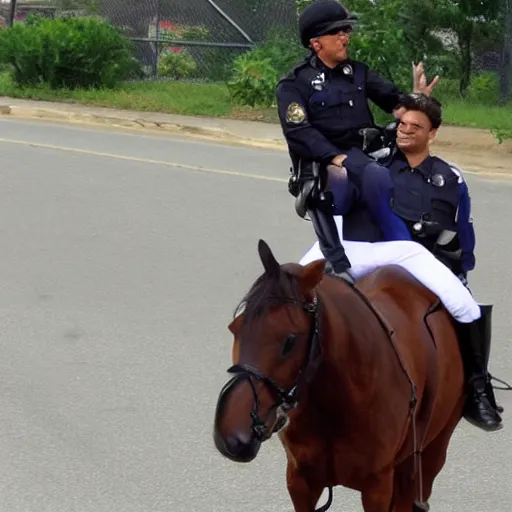 Prompt: officer eric andre riding a horse