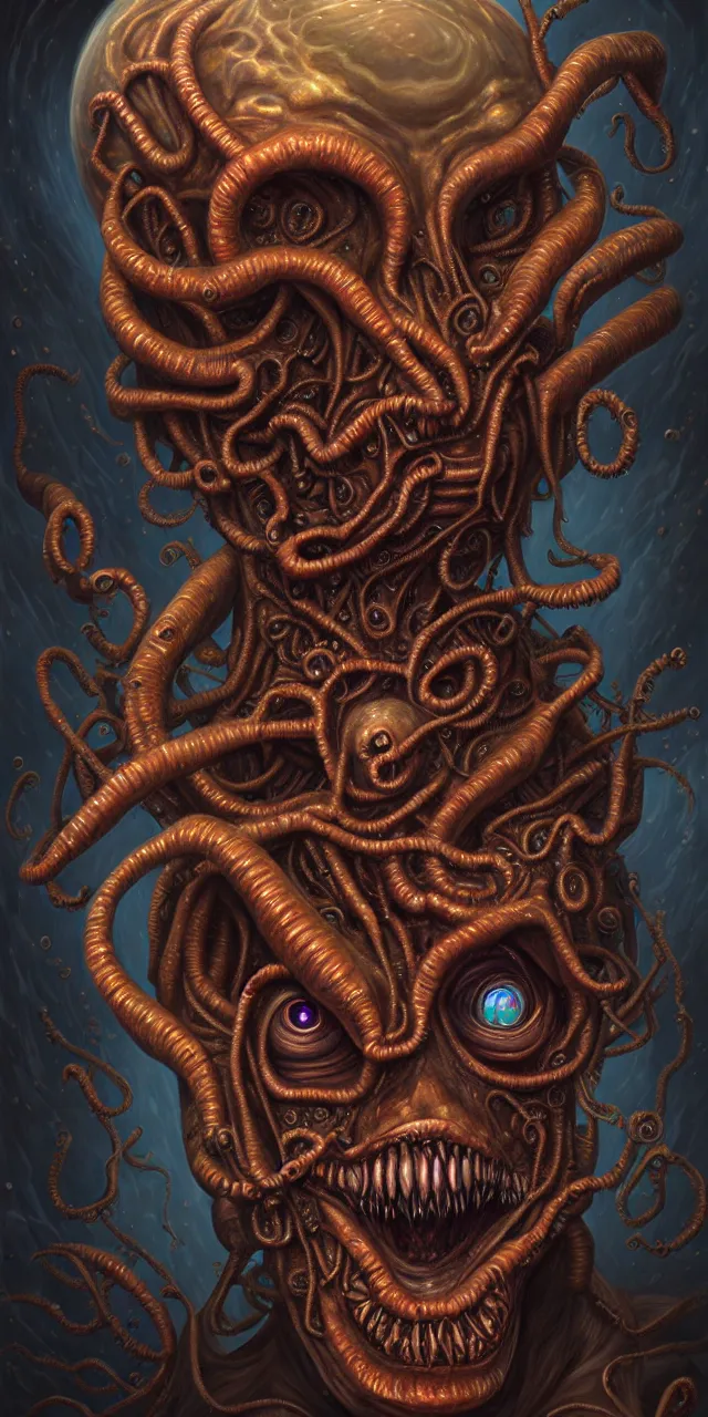 Image similar to a portrait painting, polycount, surrealism, surrealist, lovecraftian, cosmic horror, high detail