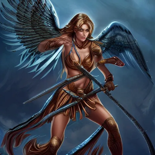 Image similar to female angel warrior. digital art, detailed by magali villeneuve