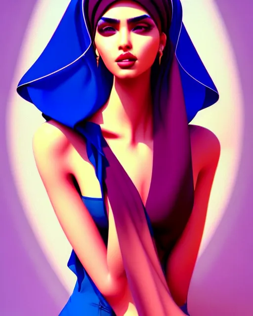 Image similar to richly detailed color illustration of very very beautiful Arab fashion model illustrated by Artgerm and Mina Petrovic and Timothy Kong and Marina Federovna. 3D shadowing