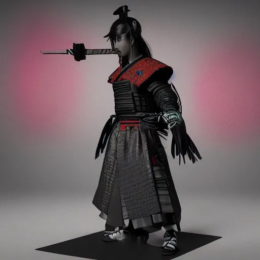 Prompt: traditional samurai with cyberpunk, 3 d render