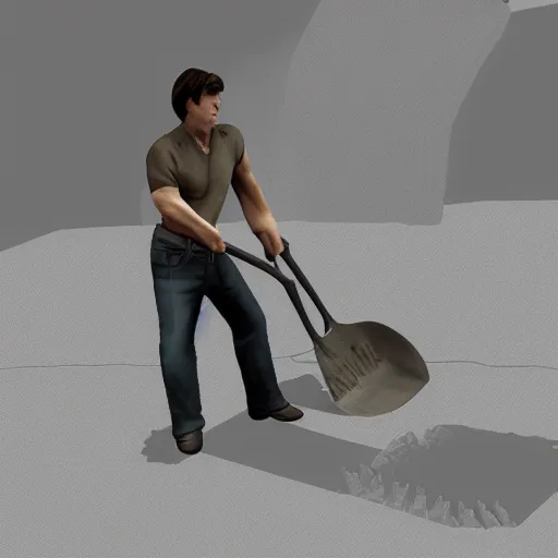 Image similar to tom cruise digging a deep hole with a shovel, videogame graphics, untextured