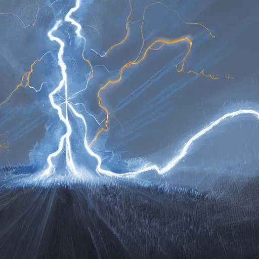 Prompt: powerline transformer exploding from lightning strike, digital painting, 8 k, dynamic lighting