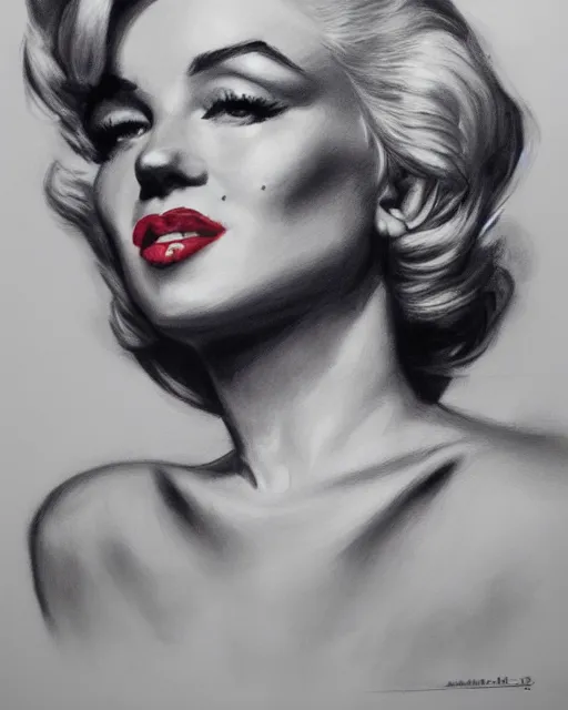 Image similar to charcoal portrait of Marilyn Monroe by Mandy Jurgens and Richard Schmid