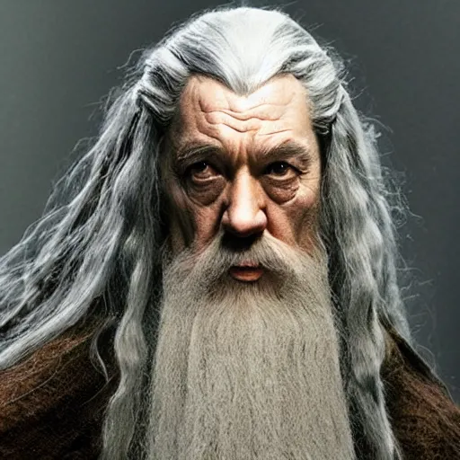 Image similar to a still from “ lord of the rings ” of a head and shoulders portrait of gandalf played by fei lung, photo by phil noto