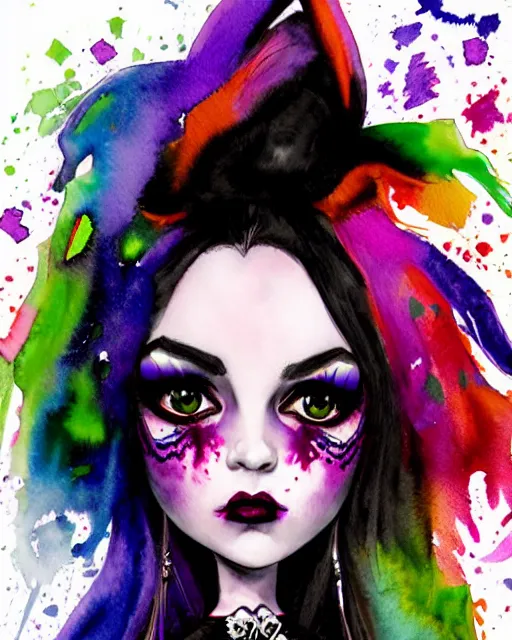 Image similar to colorful watercolor portrait of monster high draculaura doll, by sabrina eras, alice x. zhang, agnes - cecile, blanca alvarez, very detailed