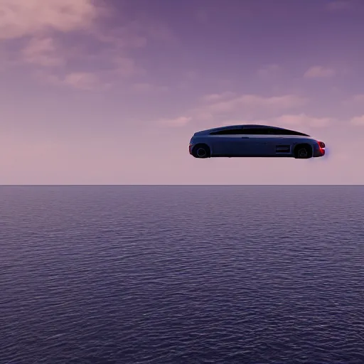 Prompt: A car floating over the ocean, photorealistic, ultrawide frame