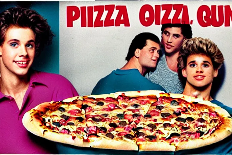 Image similar to 80s, lbgtq, pizza, advertisement