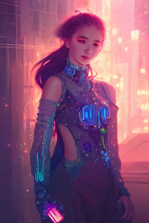 Image similar to portrait futuristic wizard Girl with fire and sparkles, in future cyberpunk tokyo rooftop , ssci-fi, fantasy, intricate, very very beautiful, elegant, human anatomy, human structure, neon light, highly detailed, digital painting, artstation, concept art, smooth, sharp focus, illustration, art by tian zi and WLOP and alphonse mucha