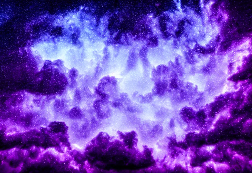 Prompt: purple color lighting storm with stormy sea close up of a pirate ship trippy nebula sky