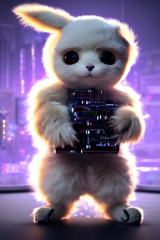 Image similar to high quality 3 d render very cute fluffy cyborg!! dog! plays drums, cyberpunk highly detailed, unreal engine cinematic smooth, in the style of blade runner & detective pikachu, hannah yata charlie immer, moody light, low angle, uhd 8 k, sharp focus