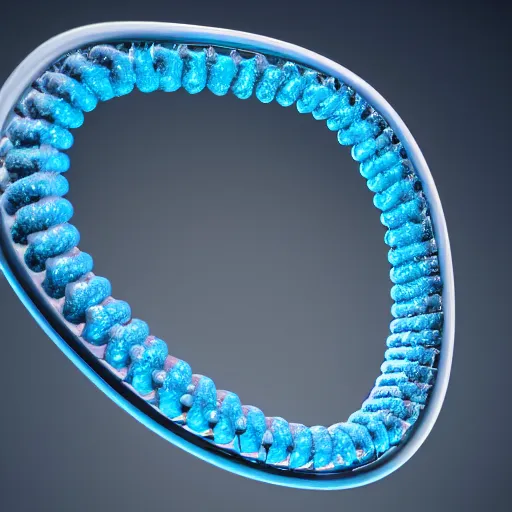 Image similar to medical model of DNA helix, blue and grey, studio light, octane render, soft filter