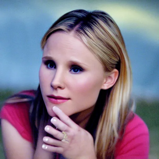 Image similar to beautiful portrait of Kristen Bell in Veronica Mars (2004), highlydetailed, colorful, artistic, 8k, amazing lighting, amazing composition, highly detailed face