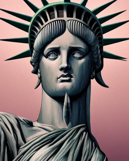 Image similar to the statue of liberty as beautiful woman hyper realistic face, beautiful eyes, fantasy art, in the style of greg rutkowski, intricate, hyper detailed, smooth