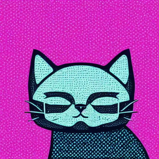 Image similar to a portrait of a cute sleeping cat photoshop halftone highlights | chromatic risograph print