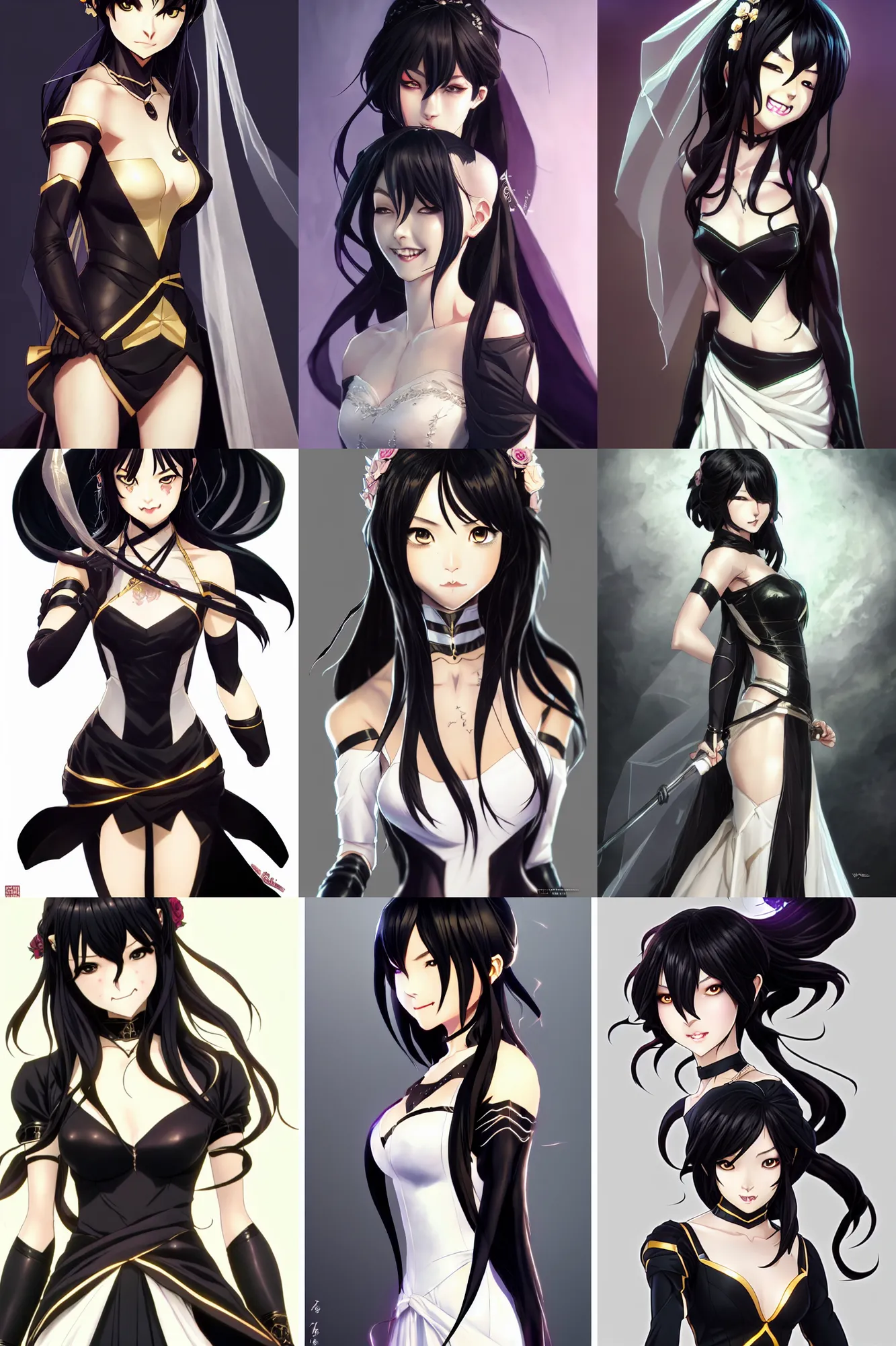 Prompt: cassandra cain in a wedding dress, beautiful face, long black hair, animation, smile, character art, anime key visual, official media, illustrated by wlop, extremely detailed, 8 k, trending on artstation, cinematic lighting, beautiful body