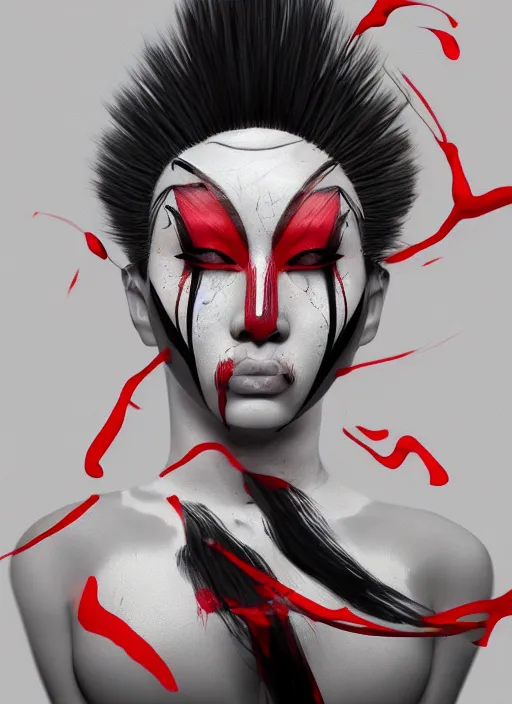 Image similar to albino maiko horror contortionist, red white and black, concept art, ambient light, 4 k, intricate details, highly professionally detailed, cgsociety, highly detailed -