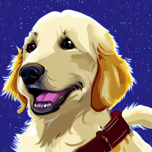 Prompt: a golden retriever ghostbuster, furry fantasy art