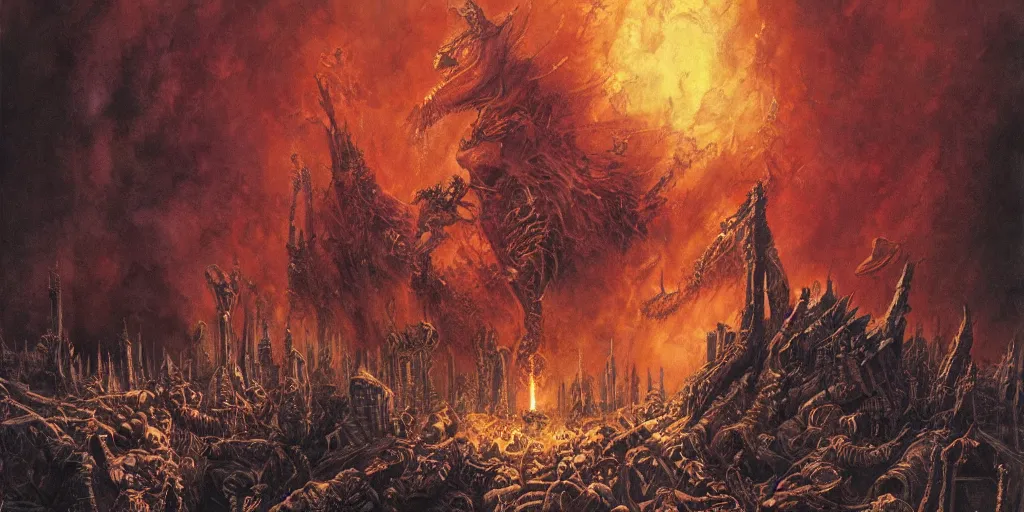 Prompt: the apocalypse, hellfire, demons, highly detailed, les edwards