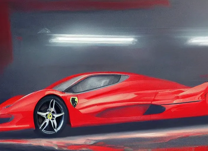 Image similar to concept design of a ferrari for a aaa game, must be made by types of candy the car, oil painting by eren arik and jama jurabaev, extremely detailed, brush hard, artstation, high quality, brush stroke