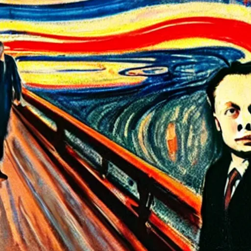 Image similar to elon musk depicted in the scream painting by edvard munch