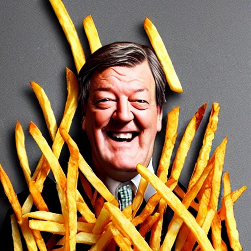 Image similar to ( ( stephen fry ) ) is [ made of ] [ french fries ] hybrid intercross mix