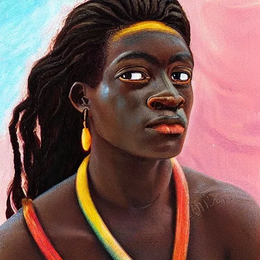 Prompt: “sango God of thunder plaited hair cowry Nigerian lightning facial details proportionate dark skinned symmetrical digital art oil painting Edward hooper”