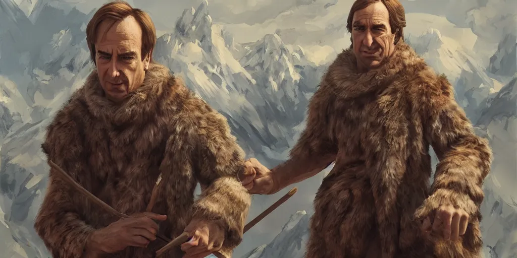 Prompt: photo of saul goodman in the stone age, painting by ying yi, artstation