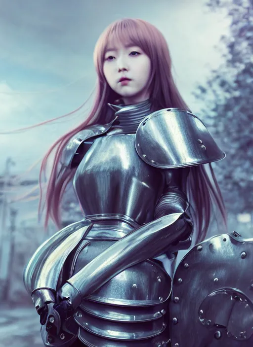 Prompt: a masterpiece hyperrealistic ultradetailed closeup photograph of a lifelike real human anime girl wearing steel plate armor, surrounded by clutter and mess, made by wlop, trending on artstation, hairs, gorgeous, k - pop, sad, photoreal image, rendered, unreal engine 5, extremely detailed, sharp focus, 4 k