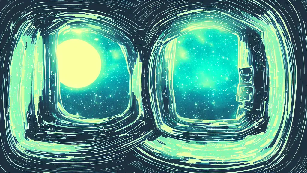 Image similar to window into space, synthstyle, digital art