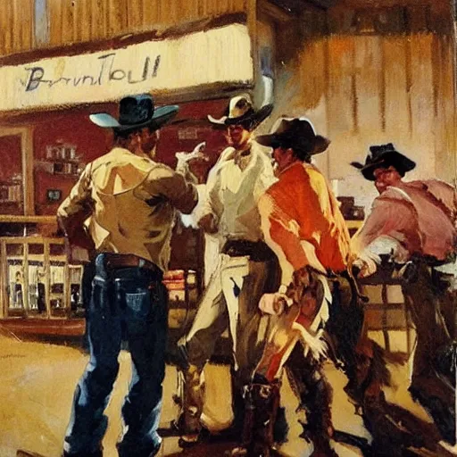 brawl in bar, western, cowboys, by tom lovell and | Stable Diffusion ...