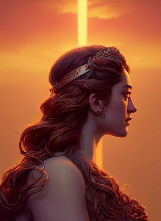 Prompt: side profile centered painted portrait, emmy rossum as greek goddess, d & d, gloomhaven, matte painting concept art, art nouveau, beautifully backlit, swirly vibrant color lines, fantastically gaudy, aesthetic octane render, 8 k hd resolution, by ilya kuvshinov and cushart krent and gilleard james