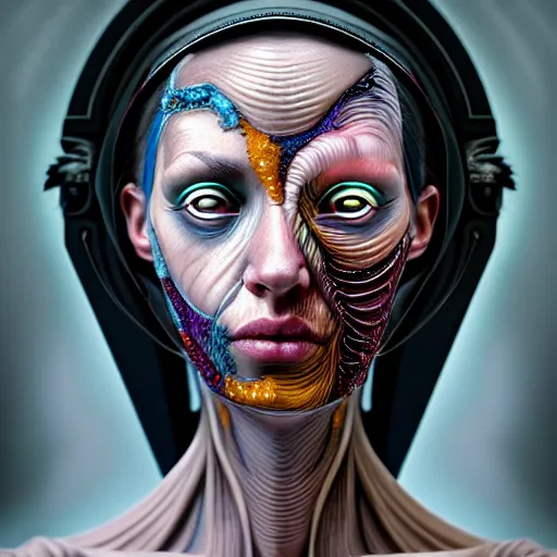 Prompt: Colour Caravaggio style Photography of Beautiful woman with highly detailed 1000 years old face wearing higly detailed sci-fi halo designed by Josan Gonzalez Many details. . In style of Josan Gonzalez and Mike Winkelmann andgreg rutkowski and alphonse muchaand Caspar David Friedrich and Stephen Hickman and James Gurney and Hiromasa Ogura. Rendered in Blender, volumetric natural light