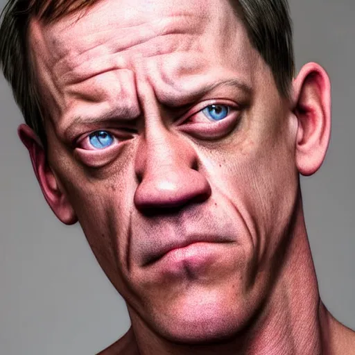 Prompt: photo portrait of the lovechild of john cena and steve buscemi from new jersey, realistic, hyperrealistic, 8 k resolution, hd quality, very detailed, highly detailed, intricate details, real life, real world, trending on artstation, really realistic, very realistic, headshot, head in frame, stock image